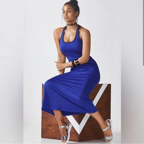 Fabletics Maxi Dress Racerback Mesh Size Small Blue Pink - Picture 15 of 15